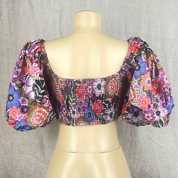 Festival Crop Top Puff Sleeve Smocked Back Womens M Forever 21 Whimsy Romantic - Picture 6 of 11